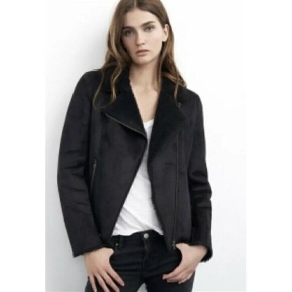 Velvet by Graham & Spencer Jackets & Blazers - VELVET by SPENCER & GRAHAM Women’s Small  Black Sherpa Moto Jacket Anthropologie